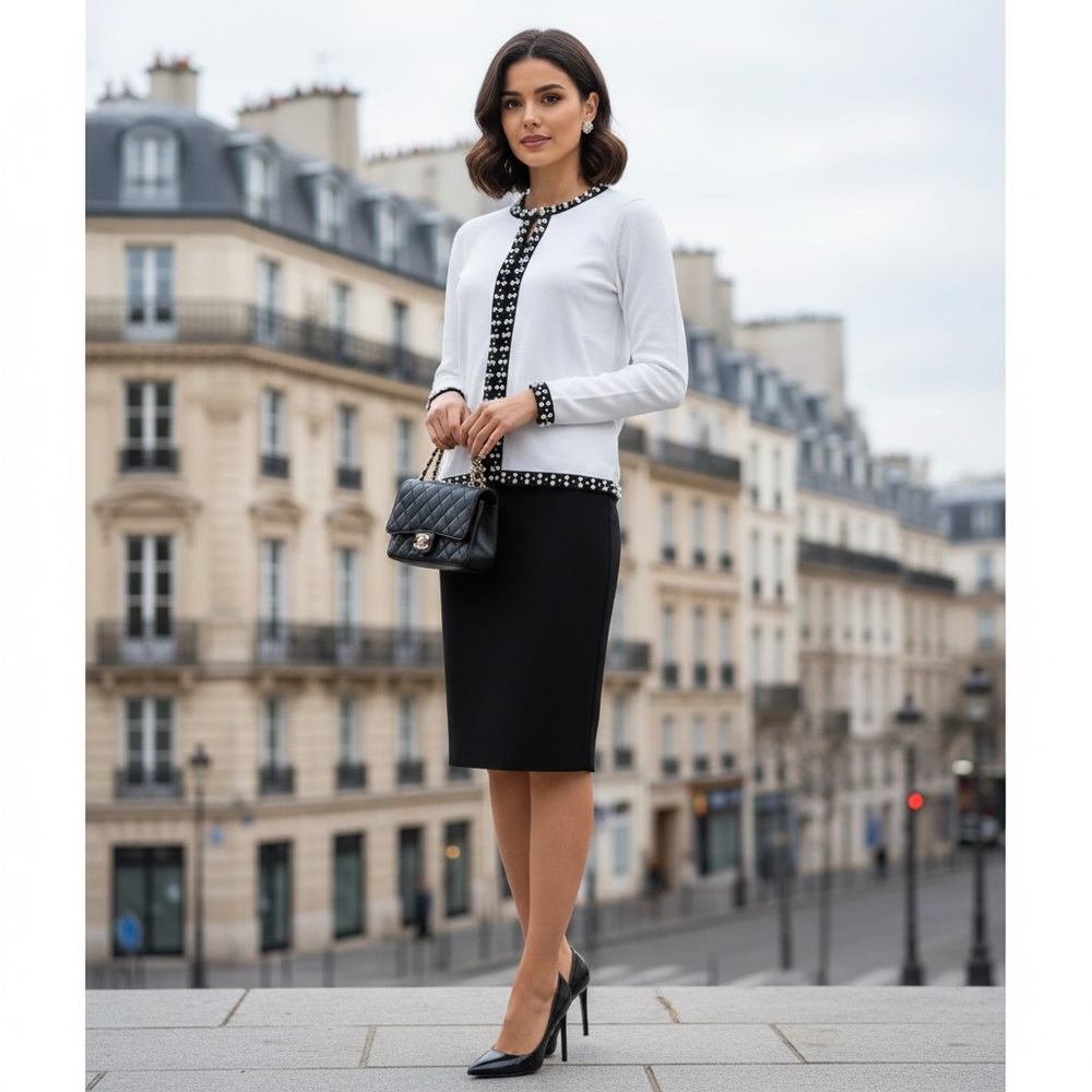 NWT Karl Lagerfeld White Fitted Embellished Cardigan